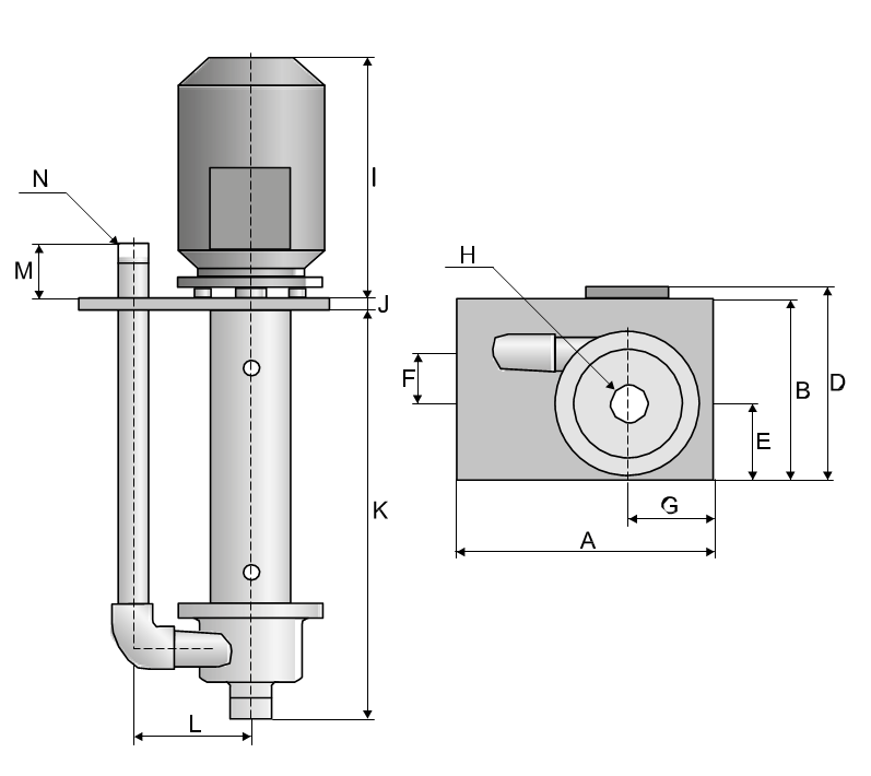 Metal Vertical pumps dimensional drawing